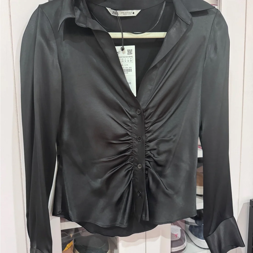 Zara Black Satin Blouse - Picture 3 of 8